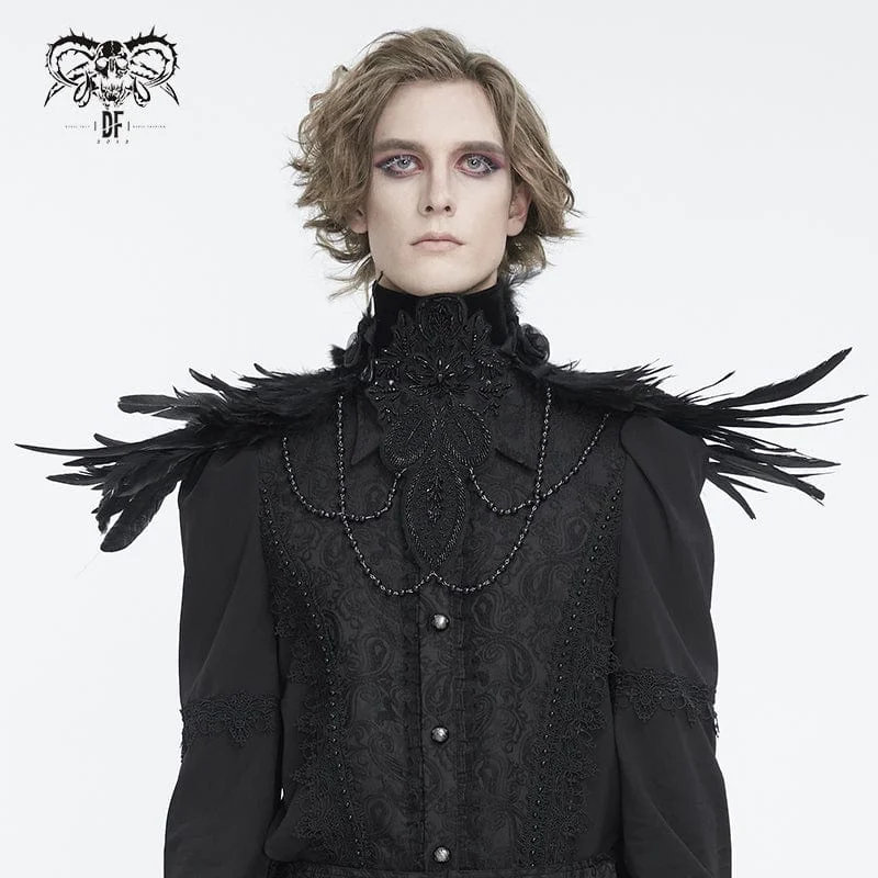 Cozy Fashions Men's Gothic Stand Collar Beaded Feather Neckwear