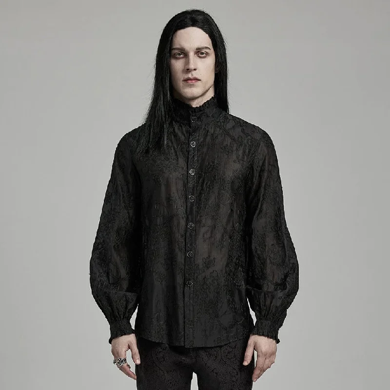 Outdoor Trend Men's Gothic Stand Collar Floral Embroidered Shirt