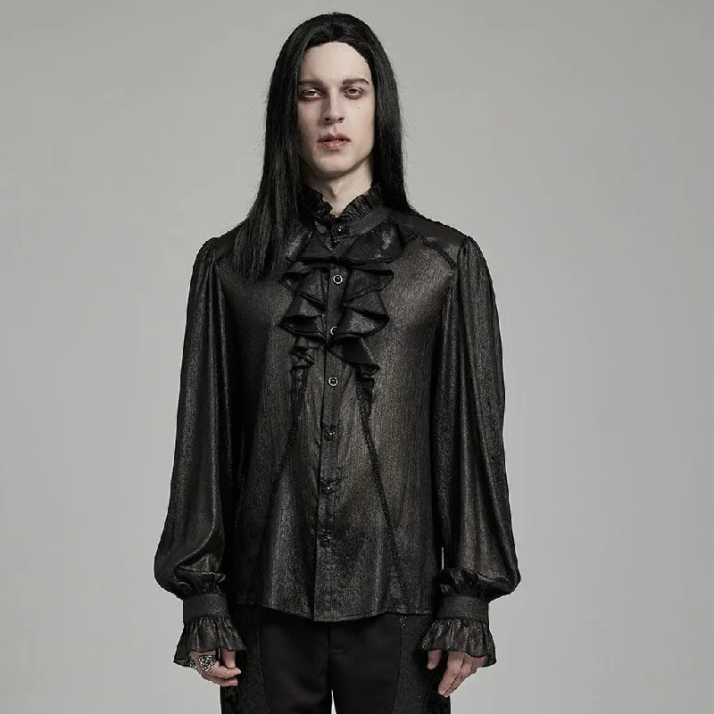 Simple Style Men's Gothic Stand Collar Puff Sleeved Ruffled Shirt