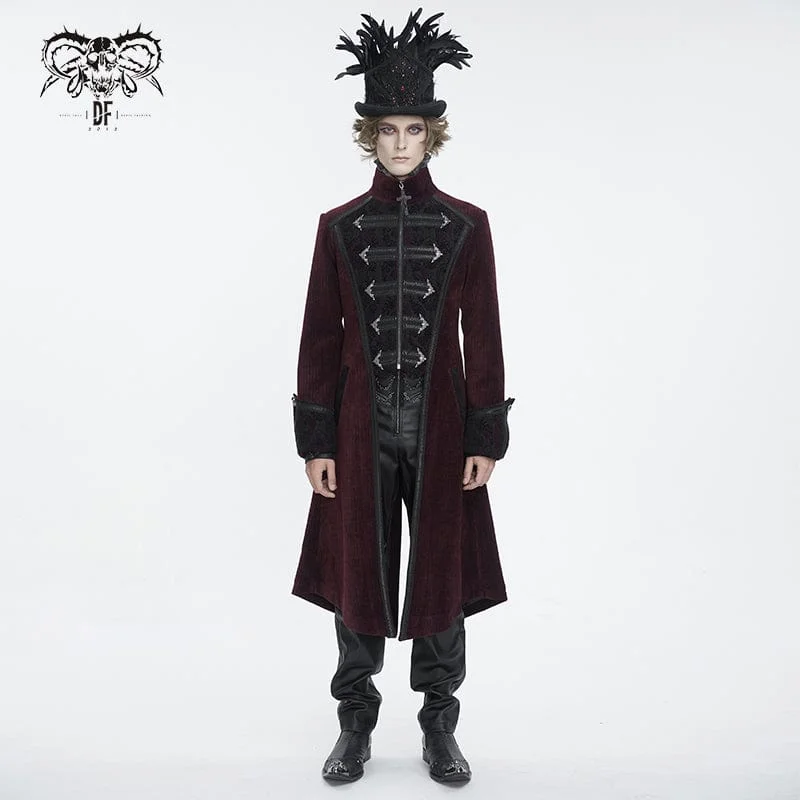 Comfortable Chic Men's Gothic Stand Collar Red Swallow-tailed Coat
