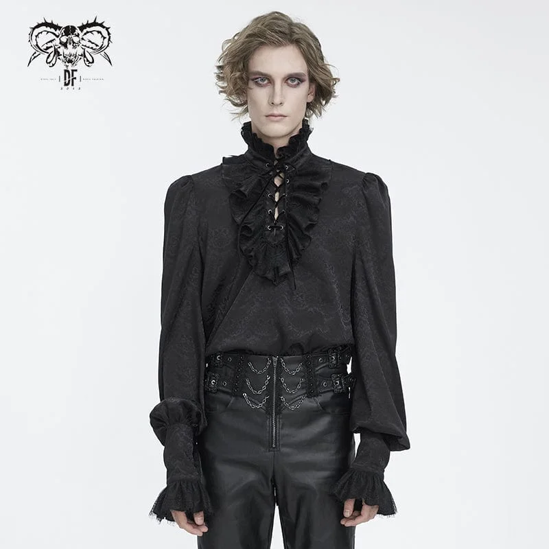 Cozy Sweaters Men's Gothic Stand Collar Ruffled Jacquard Shirt