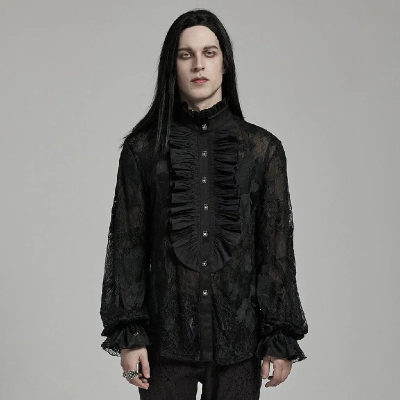 Elegant And Simple Men's Gothic Stand Collar Ruffled Lace Shirt