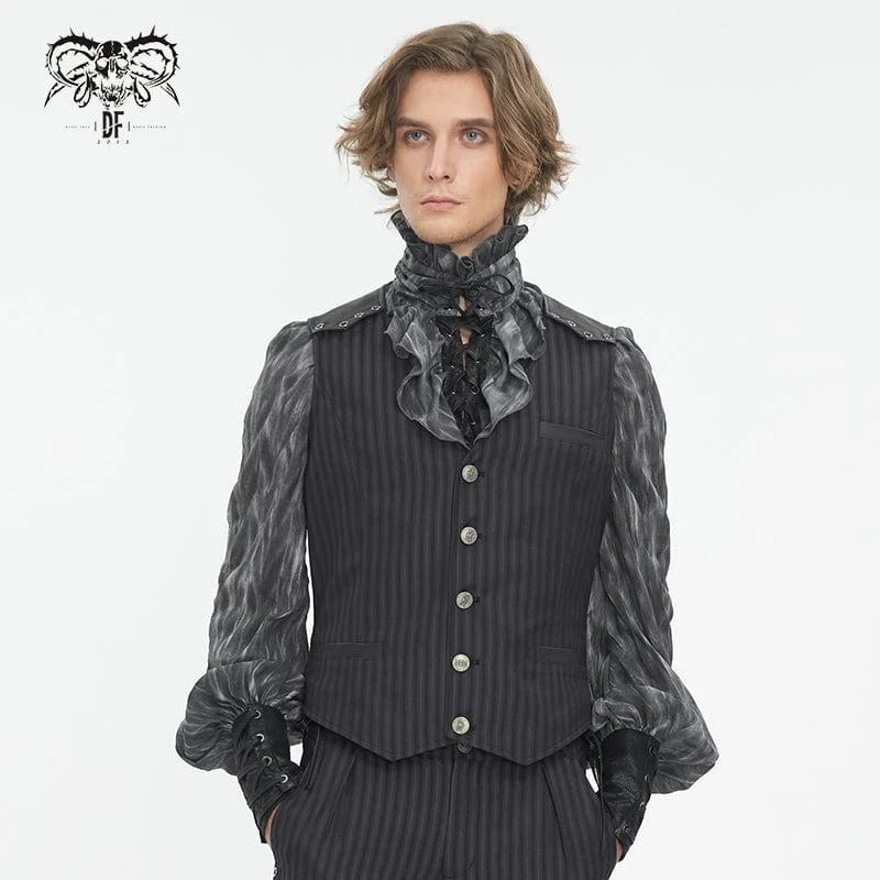 Design Must-have Men's Gothic Striped Faux Leather Splice Vest