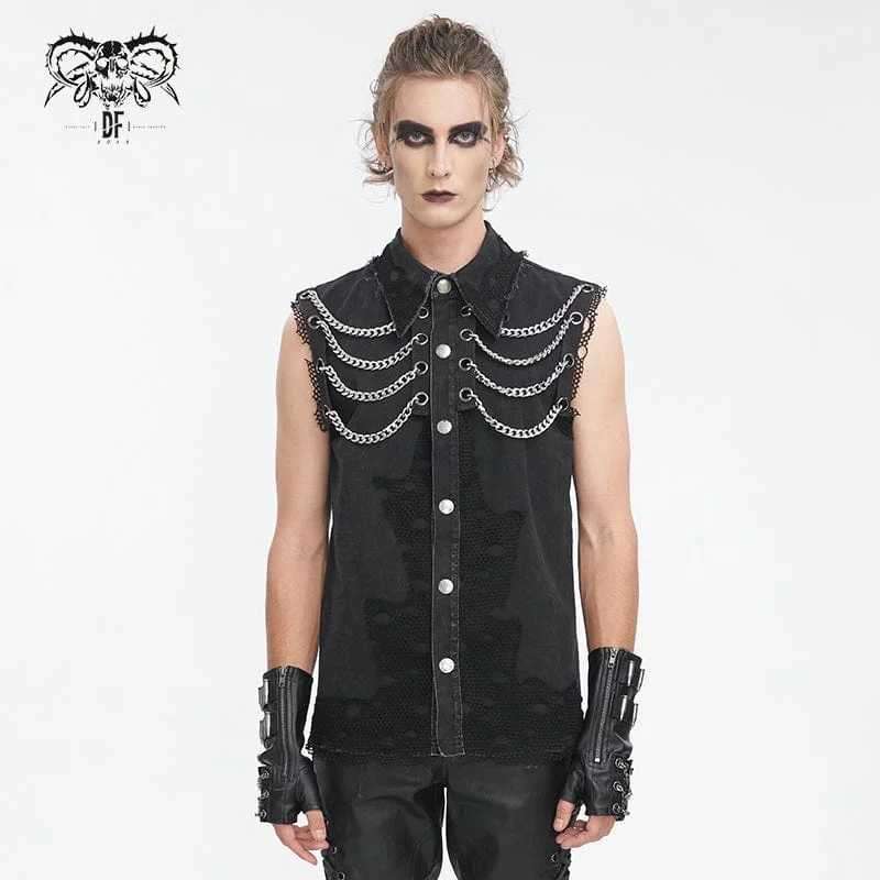 Weekend Wear Men's Punk Multi-chain Distressed Vest