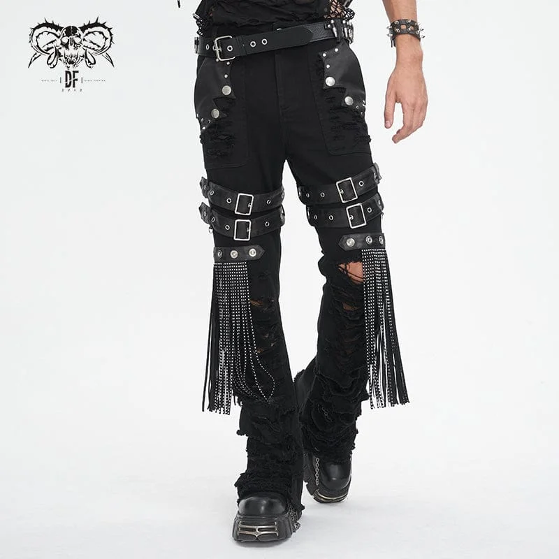Relaxed Fashion Men's Punk Ripped Tassels Pants
