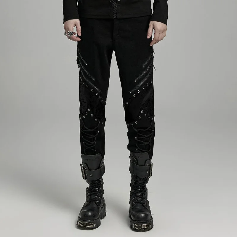 Exclusive Customization Men's Punk Strappy Faux Leather Splice Zipper Pants