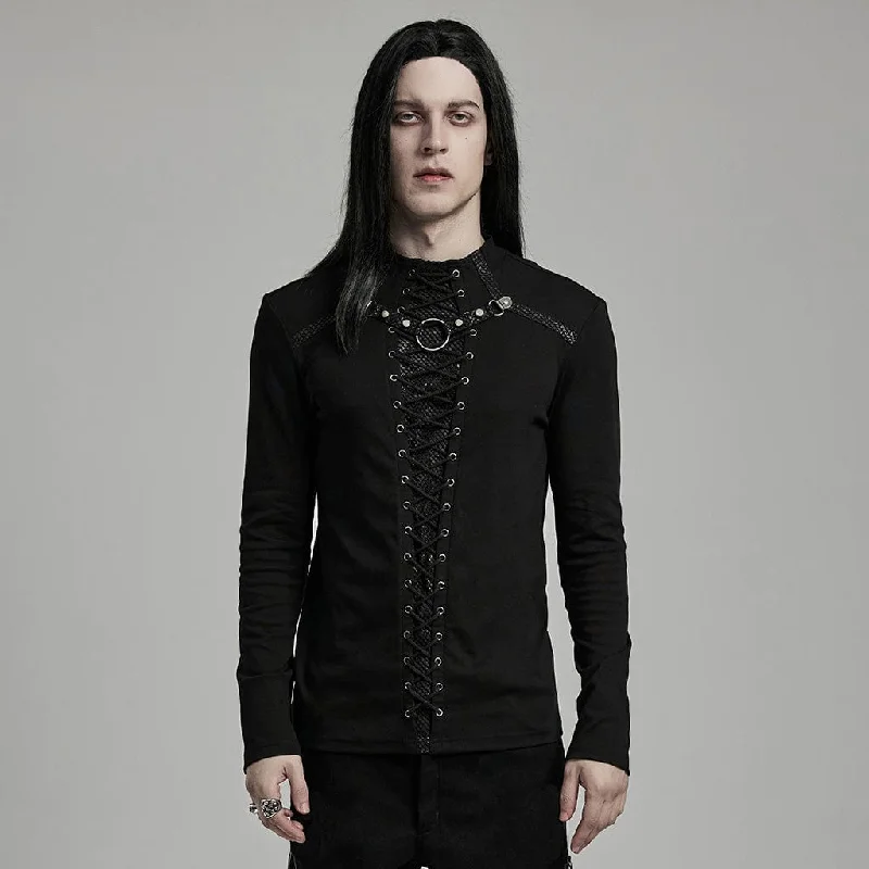 Youthful Street Fashion Men's Punk Strappy Mesh Splice Studded Shirt