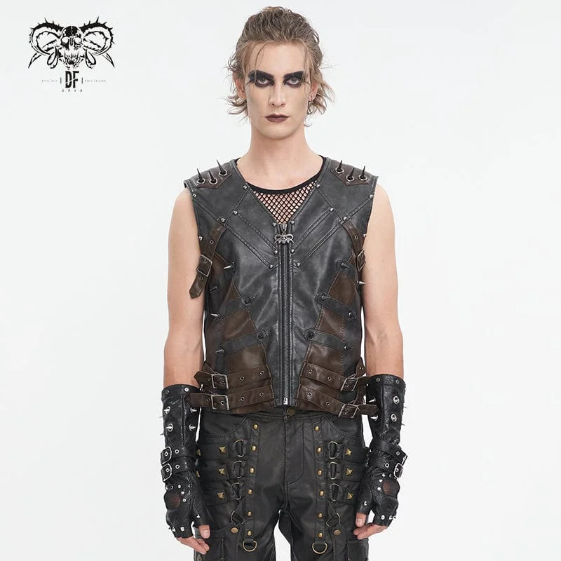 Trendy Comfort Men's Punk Studded Black Faux Leather Vest