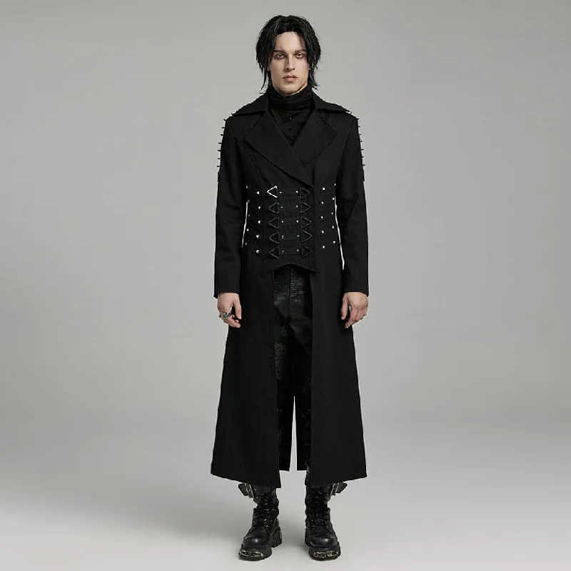 Exquisite Fabrics Men's Punk Turn-down Collar Studded Coat