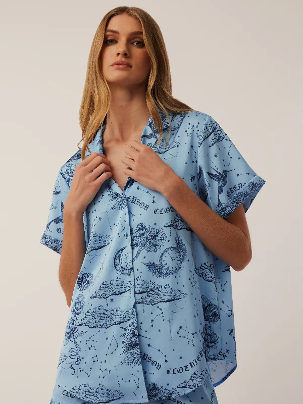 Playful Style Moon Diamond Camp Shirt