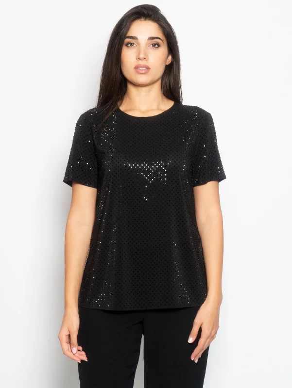 Fashion Touch T-shirt con Strass Applicati Nero