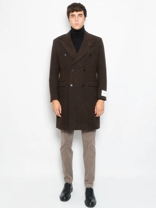Casual Street Cappotto Doppiopetto in Lana Resca Marrone