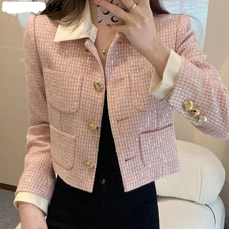 Easy Chic Wear Patchwork Crop Tweed Jacket Women