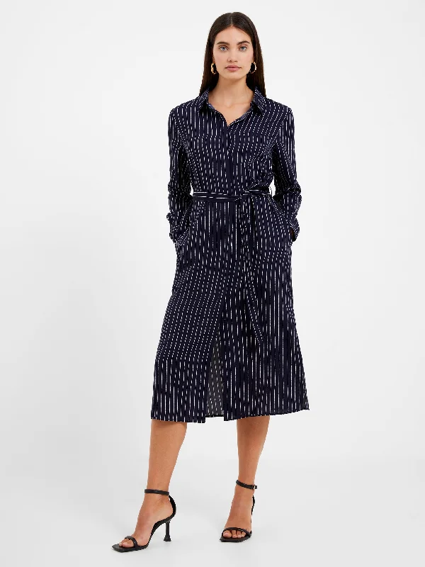 Relaxed Style Pinstripe Button Through Shirt Dress