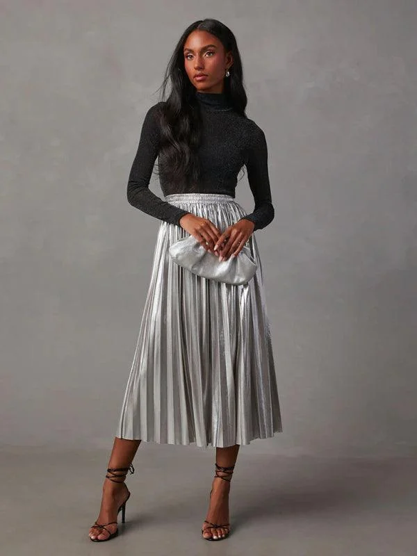 Chic Lounge Shiny Pleated High-waisted A-line Plisse Skirt