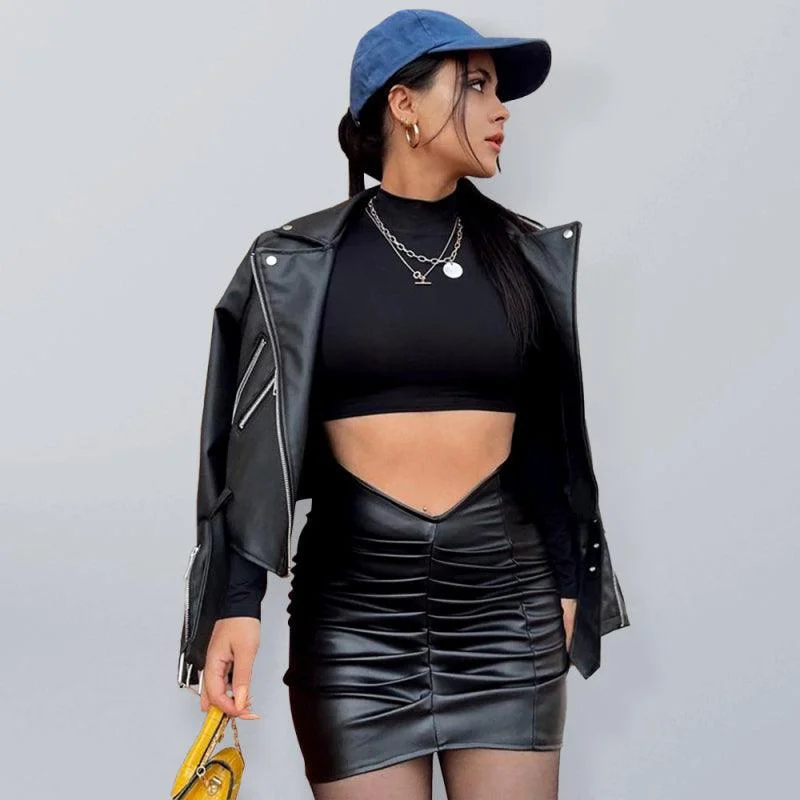Fashion Pioneer Pleated PU Leather Mini Skirt