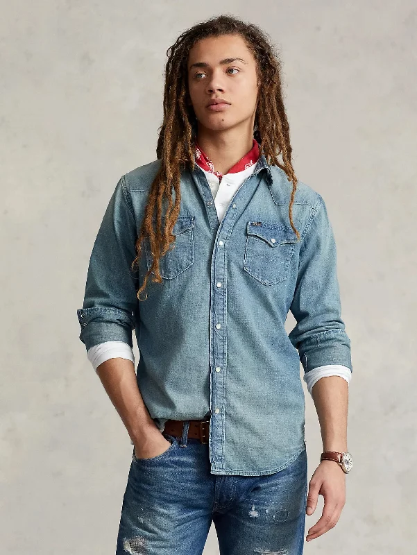 Casual Chic Outfits Camicia Western con Tasche Applicate Blu