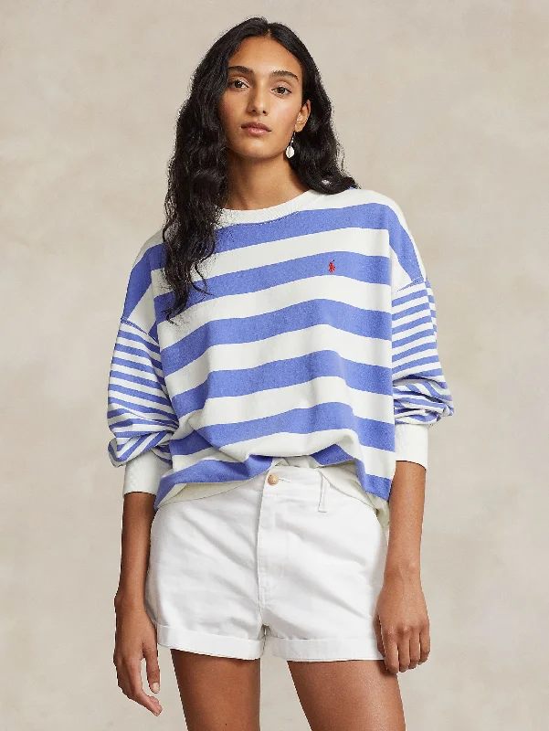 Versatile Outfits Felpa in Cotone a Righe Bianco/Blu