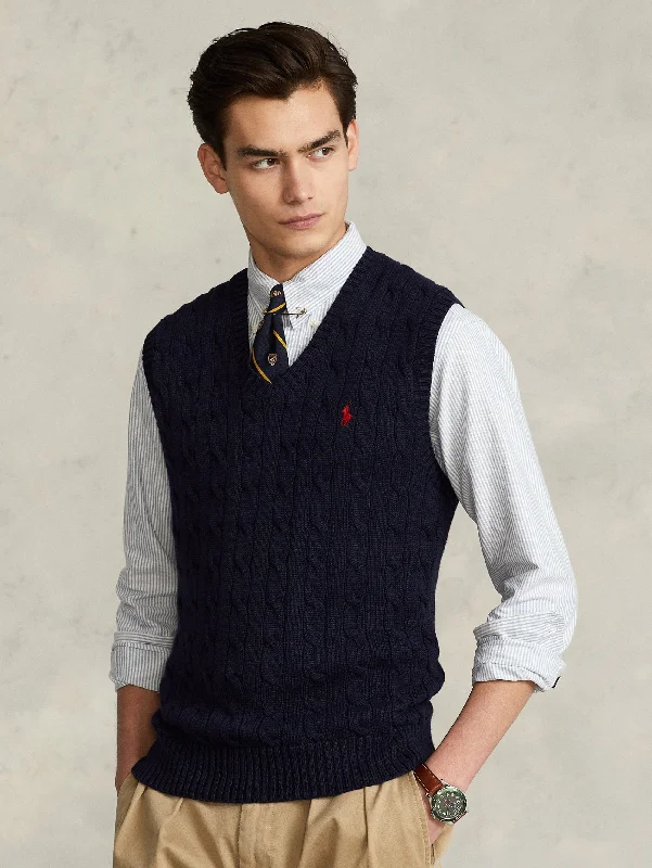 Effortless Looks Gilet in Maglia a Trecce Blu Navy