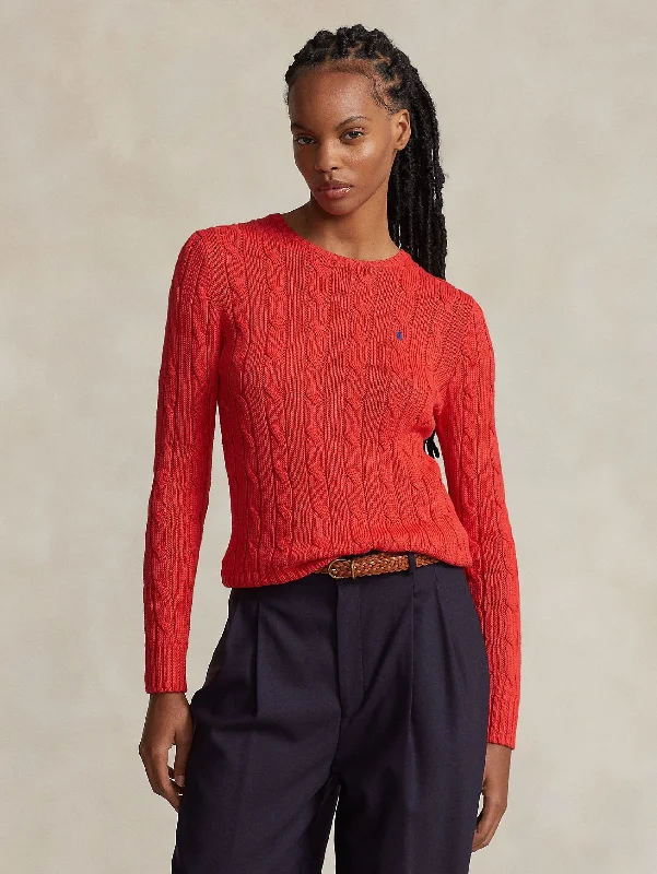 Cozy Fashion Maglia a Trecce in Cotone Ibisco