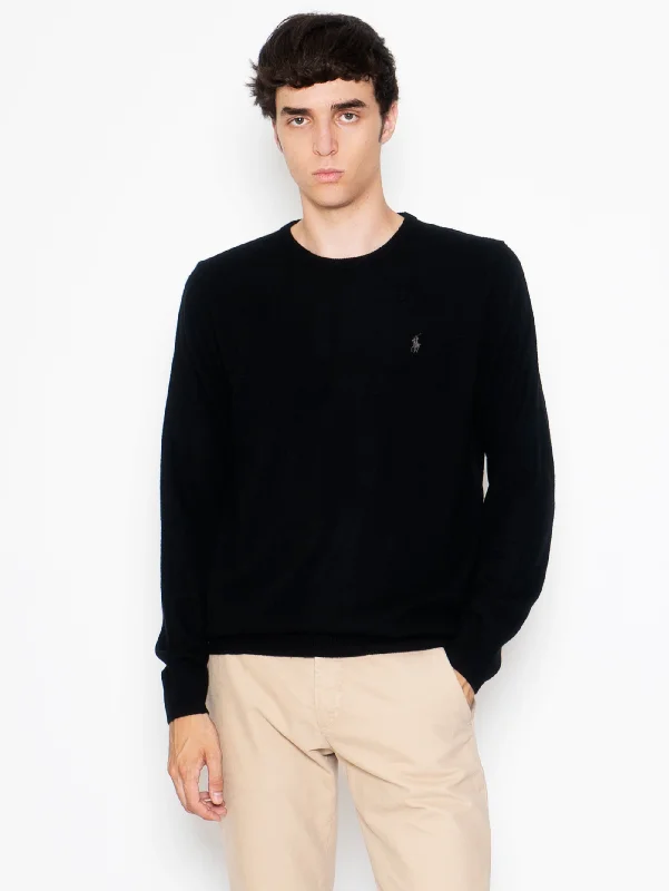 High-end Design Maglia Girocollo in Lana Nero