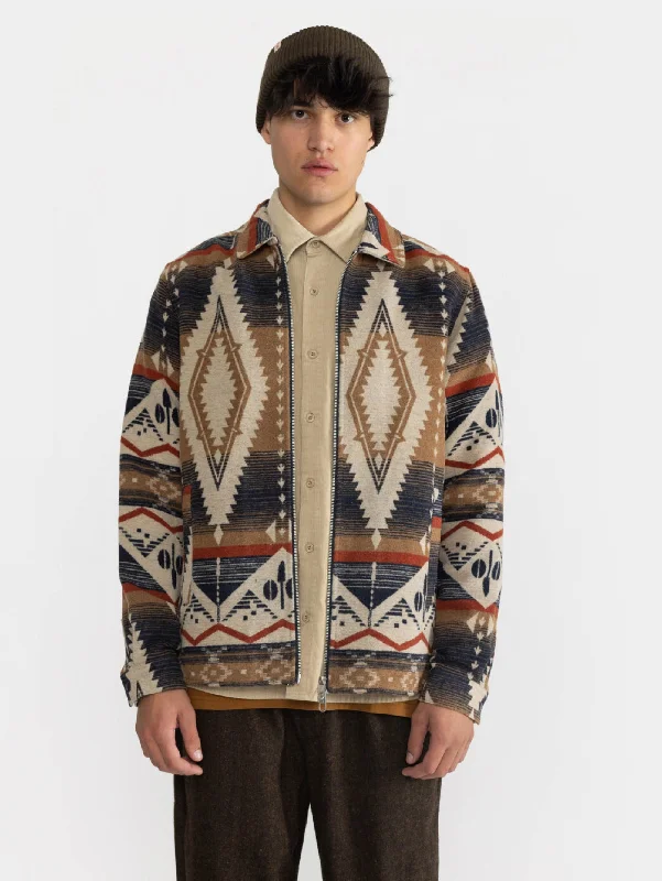 Designer Style Overshirt con Stampa Azteca Blu