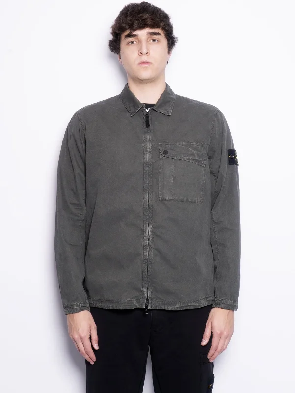 Slightly Flared Design Overshirt Tinta in Capo Effetto Old Muschio