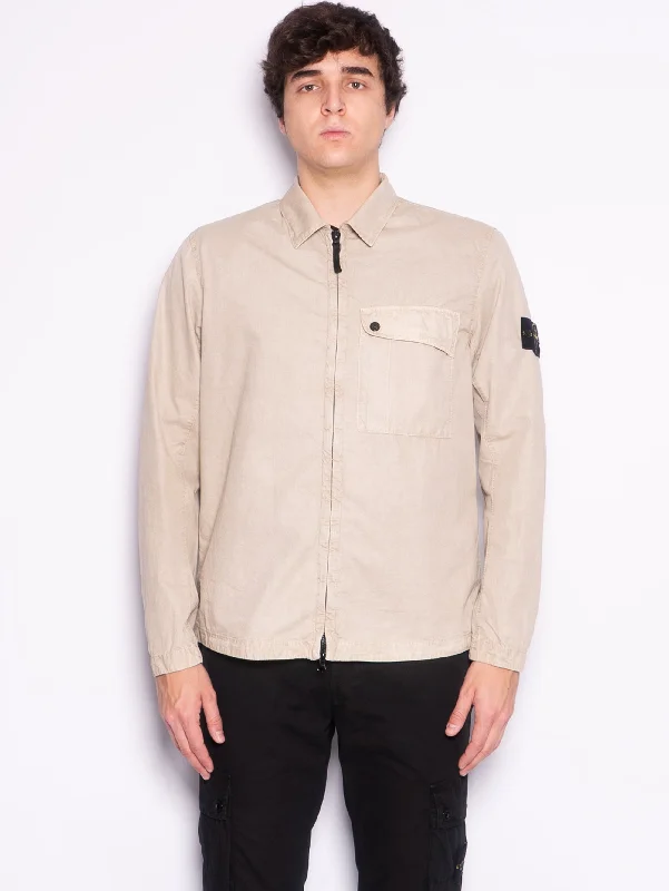 Urban Sense Overshirt Tinta in Capo Effetto Old Sabbia