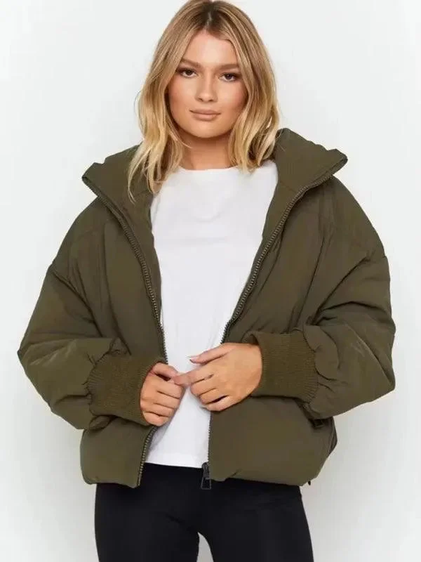 Breezy Outfits Women Casual Stand Collar Puffer Jacket