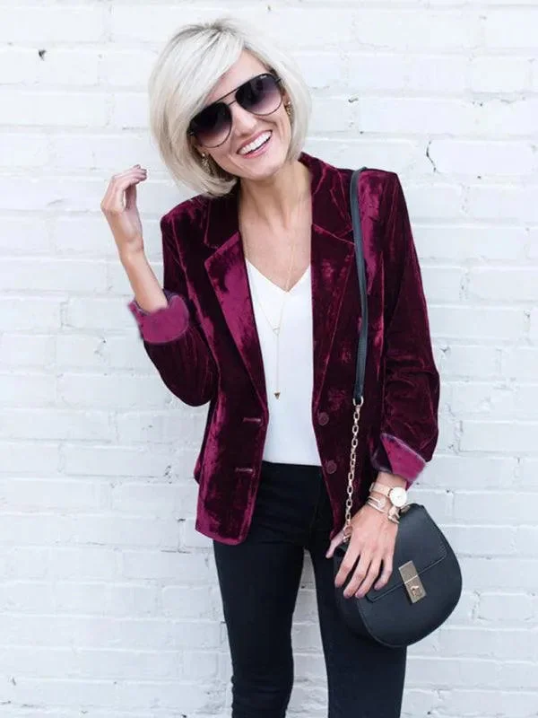Elegant Style Women Casual Slim Velvet Blazer