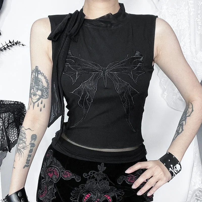 Luxury Customization Women's Gothic Butterfly Embroidered Lace-up Tank Top