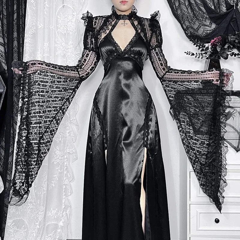 Minimal Style Women's Gothic Flared Sleeved Ruffled Lace Cape