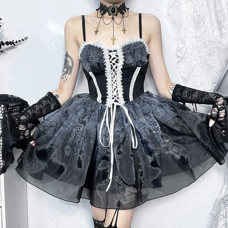 Retro Design Women's Gothic Lace-up Bubble Corset Slip Dress