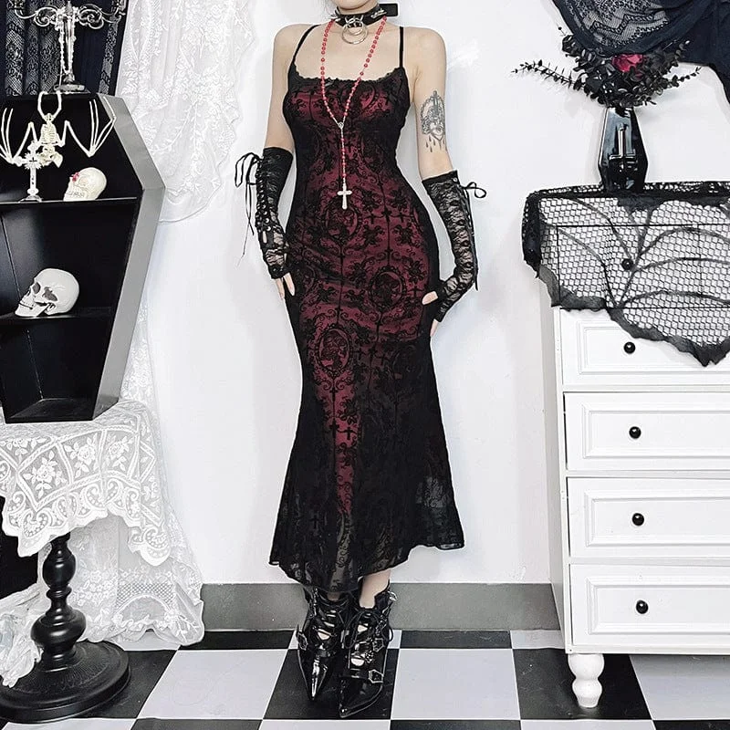 Youthful Style Women's Gothic Victorian Flocking Prom Fishtail Slip Dress