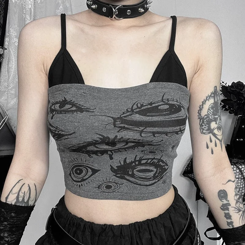 Luxury Fashion Women's Grunge Evil Eyes Printed Tank Top