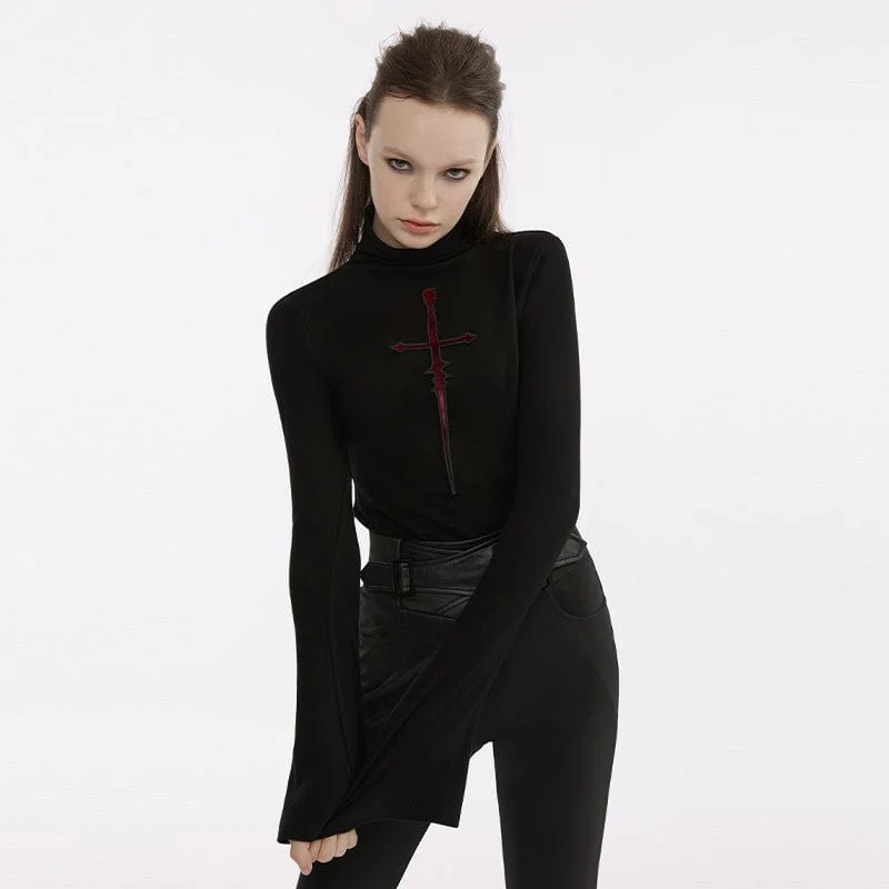 Classic Series Women's Punk High-necked Cross Embroidered Shirt