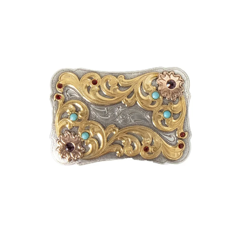 Soft Comfort Wear Blazin Roxx Rectangle Floral Scrolled & Stone Accented Belt Buckle