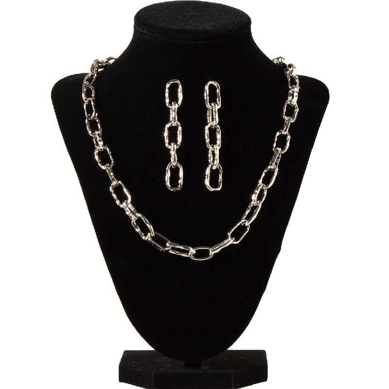 Cozy Fitting Blazin Roxx Silver Large Chain Link Necklace & Earring Set