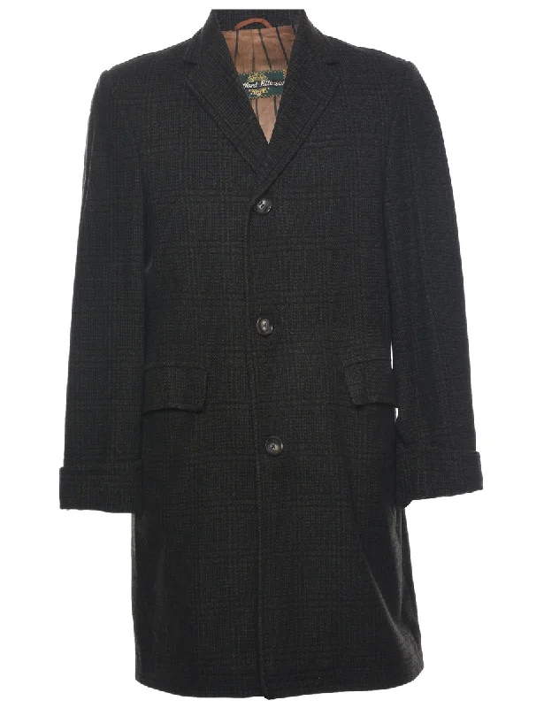Elegant Outline Checked Pattern Wool Coat - M