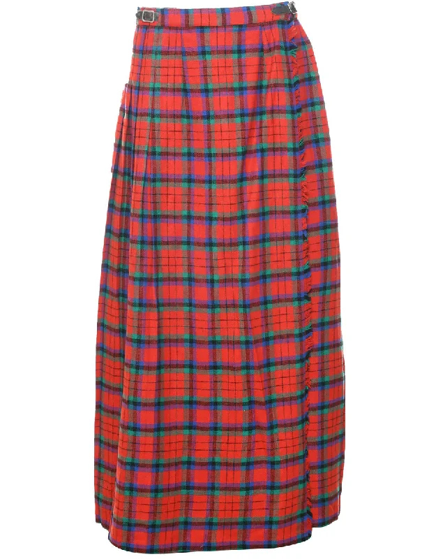 Fashionable Ease Checked Pleated Skirt - M