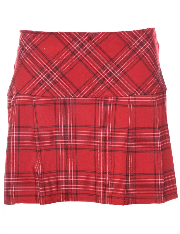 Easygoing Style Checked Pleated Skirt - M