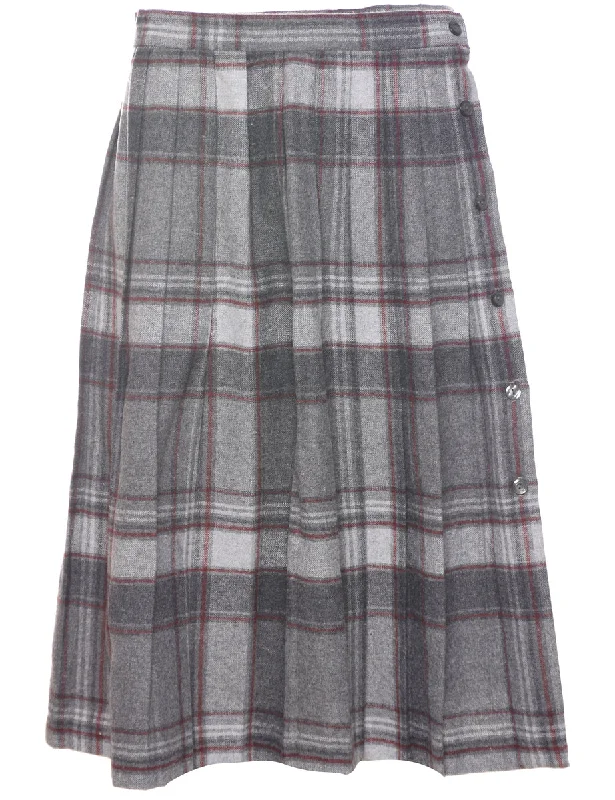 Soft Wear Checked Pleated Skirt - M