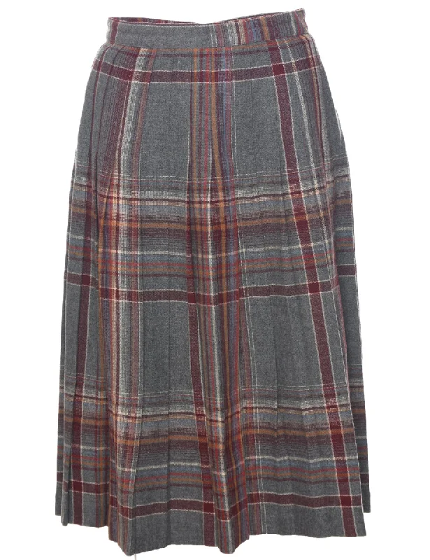 Breezy Style Checked Pleated Skirt - S