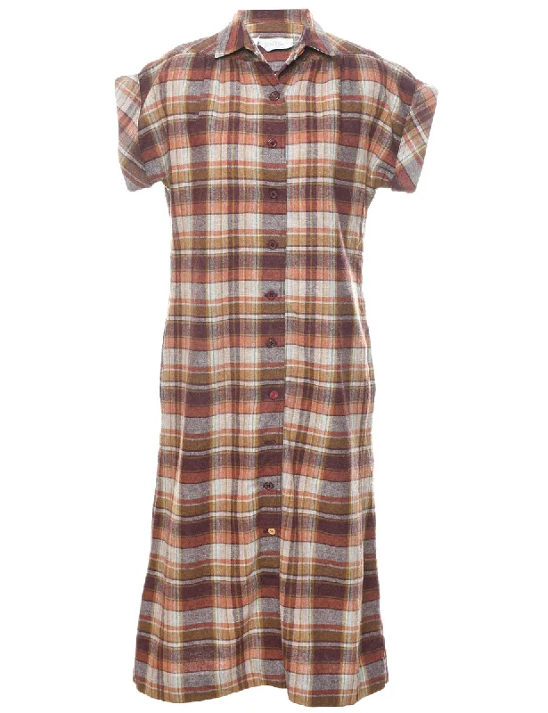 Easy Style Checked Shirt Dress - L