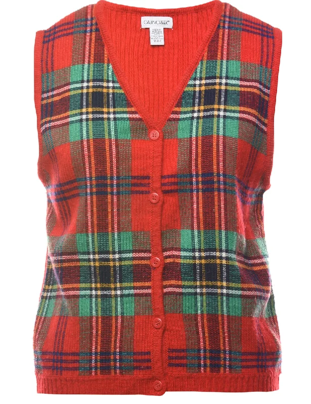 Cozy Outfit Checked Sweater Vest - M