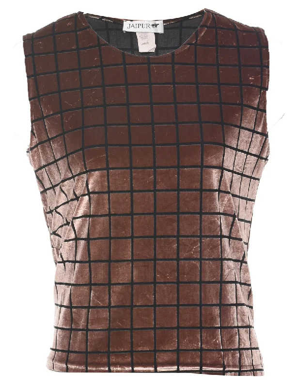 Chic Outfits Checked Velvet Evening Top - M