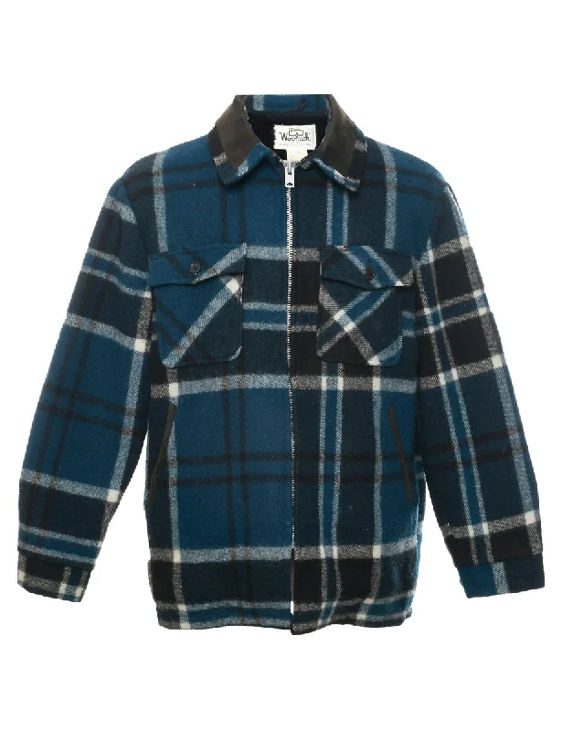 Breathable Style Checked Wool Coat - L
