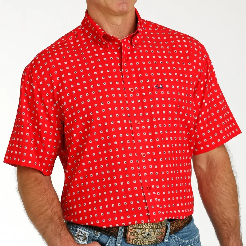 Classic Comfort Cinch Men's S/S Arenaflex Geometric Square Western Button Down Shirt in Red