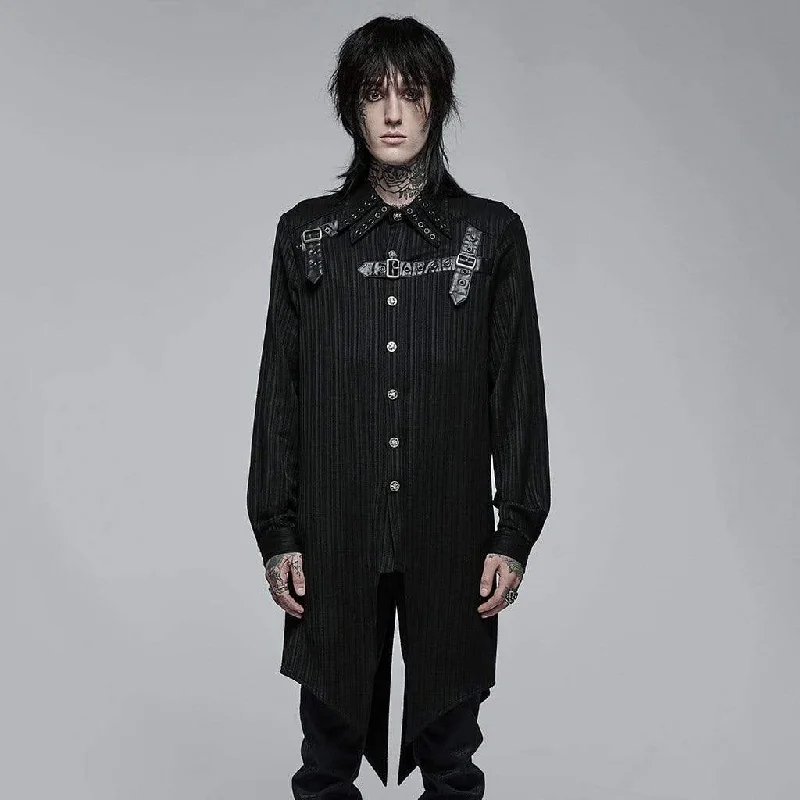 Relaxed Weekend Wear Men's Gothic Buckles Swallow-tailed Shirt