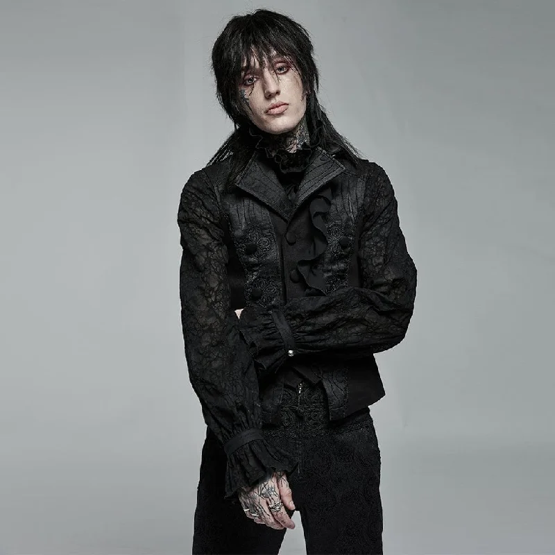 Easy Comfort Style Men's Gothic Floral Embroidered Ruffled Waistcoat